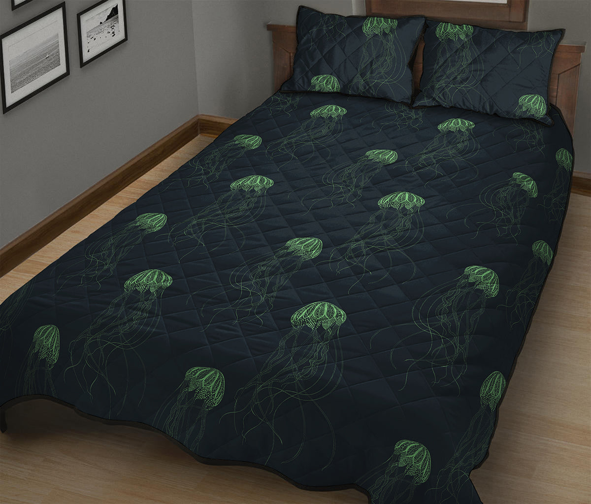 Zentangle Jellyfish Pattern Print Quilt Bed Set