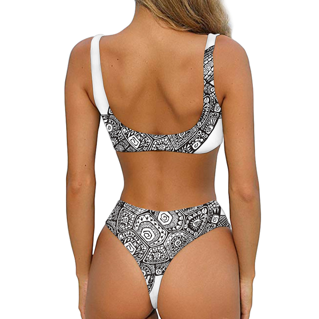 Zentangle Sea Turtle Print Front Bow Tie Bikini