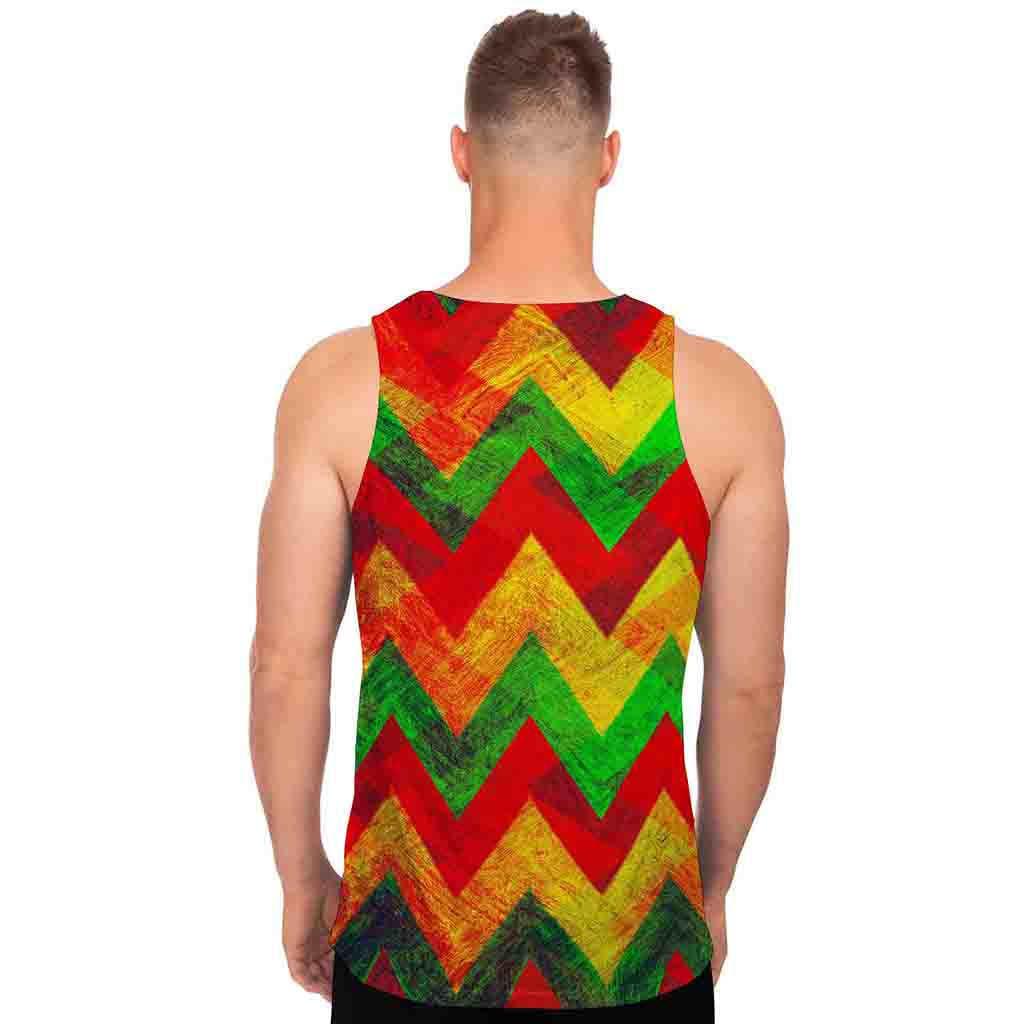 Zig Zag Reggae Pattern Print Men's Tank Top