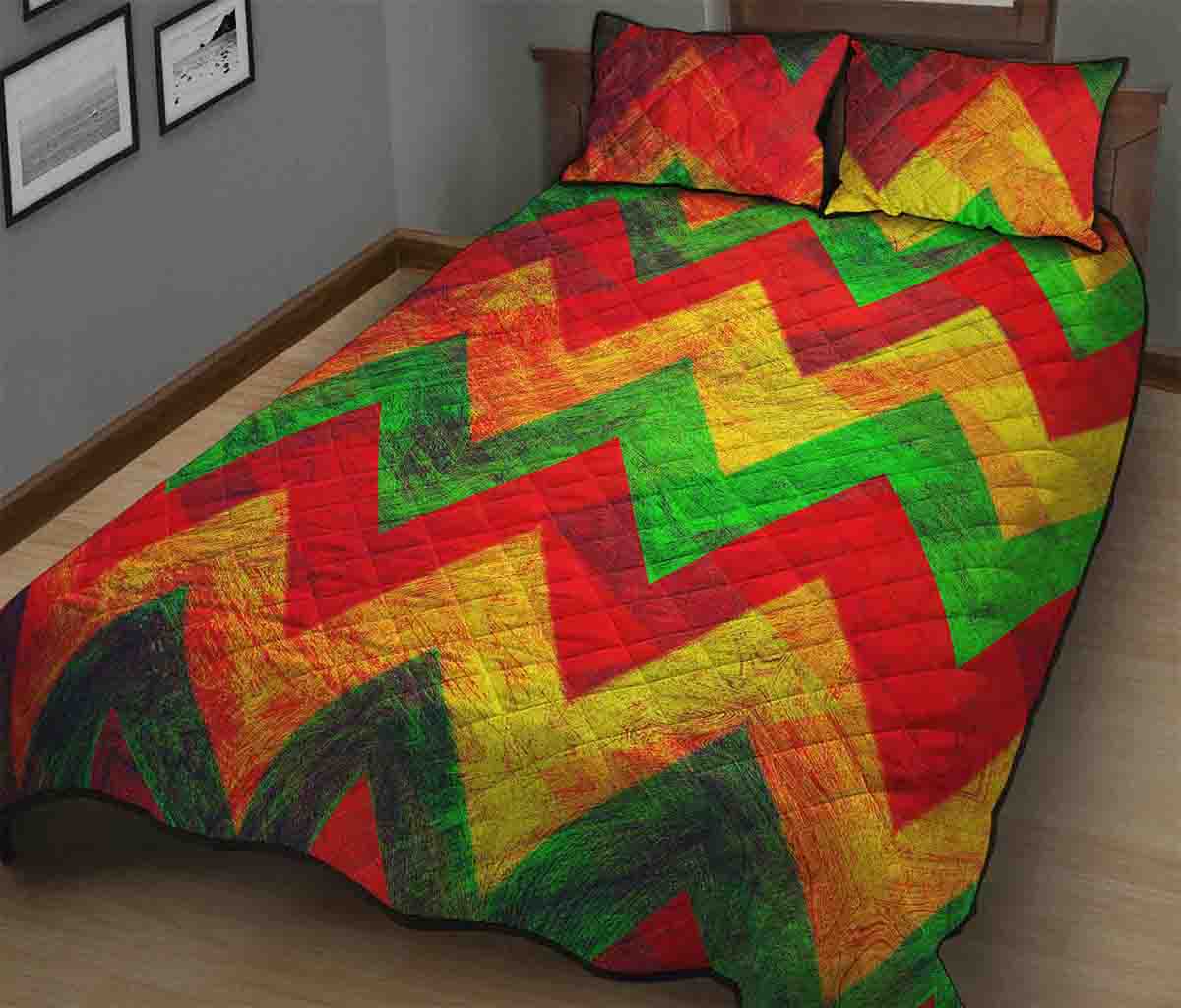 Zig Zag Reggae Pattern Print Quilt Bed Set