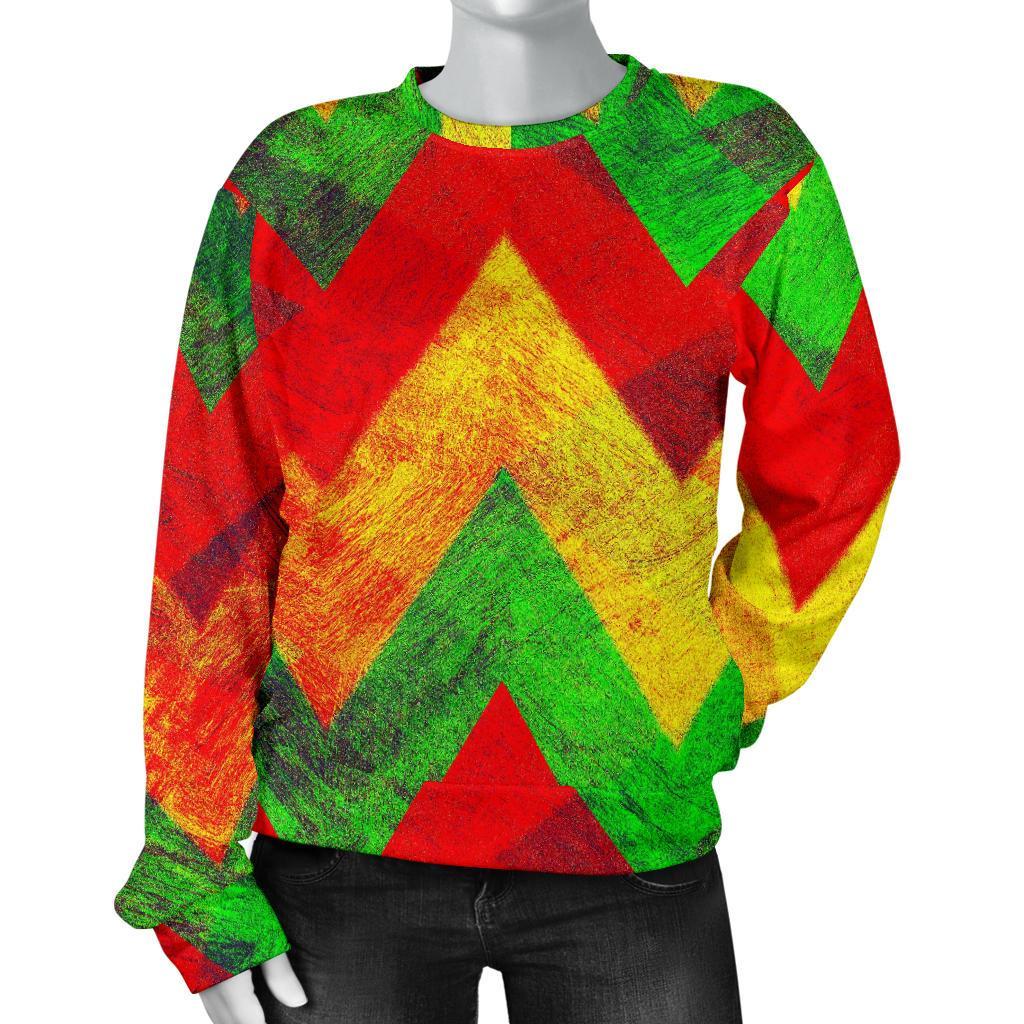 Zig Zag Reggae Pattern Print Women's Crewneck Sweatshirt GearFrost