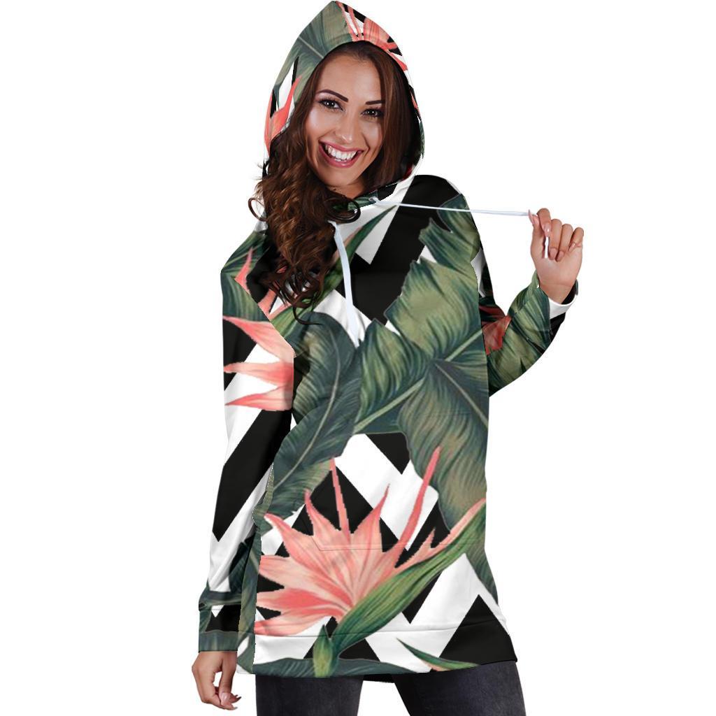 Zig Zag Tropical Pattern Print Hoodie Dress GearFrost