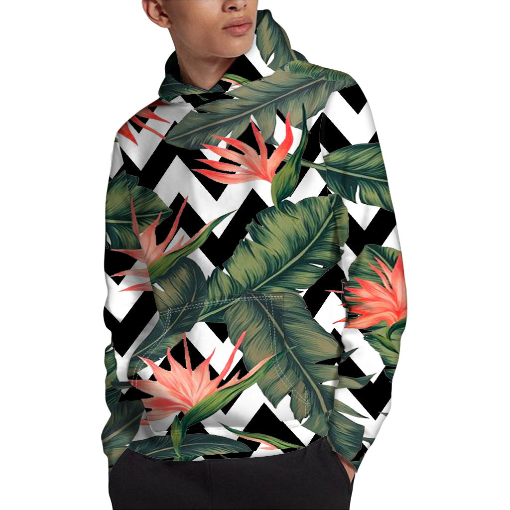 Zig Zag Tropical Pattern Print Pullover Hoodie