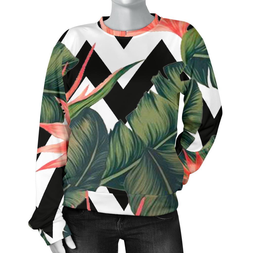 Zig Zag Tropical Pattern Print Women's Crewneck Sweatshirt GearFrost