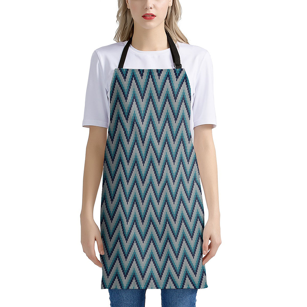 Zigzag Knitted Pattern Print Apron
