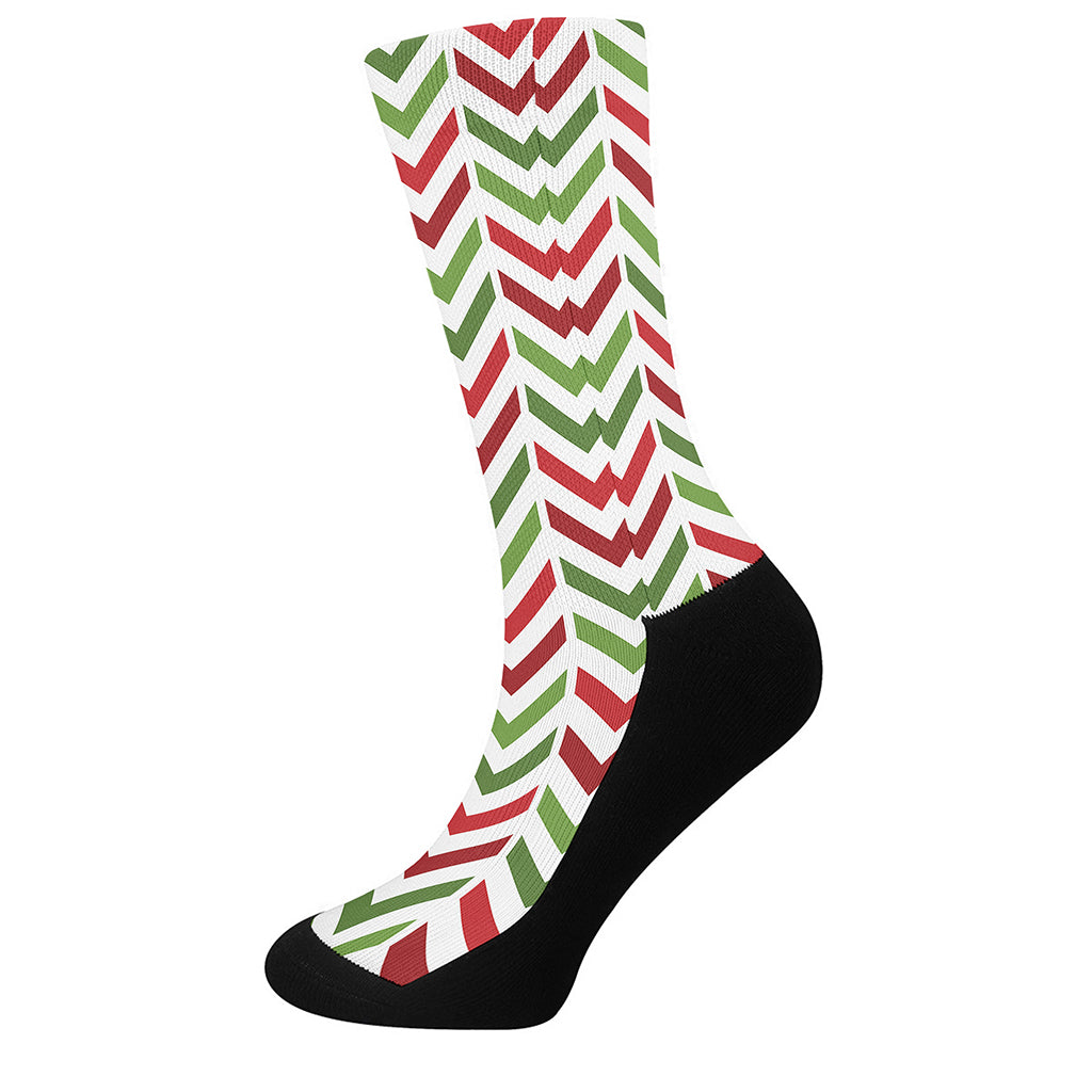 Zigzag Merry Christmas Pattern Print Crew Socks