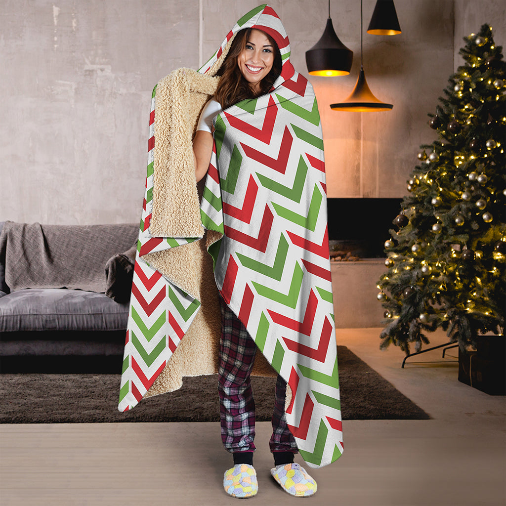 Zigzag Merry Christmas Pattern Print Hooded Blanket