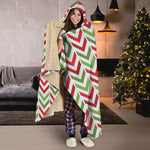Zigzag Merry Christmas Pattern Print Hooded Blanket