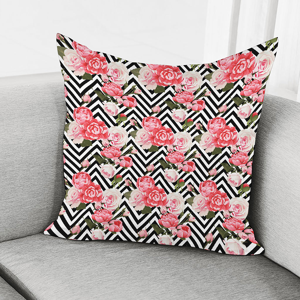 Zigzag Peony And Rose Pattern Print Pillow Cover