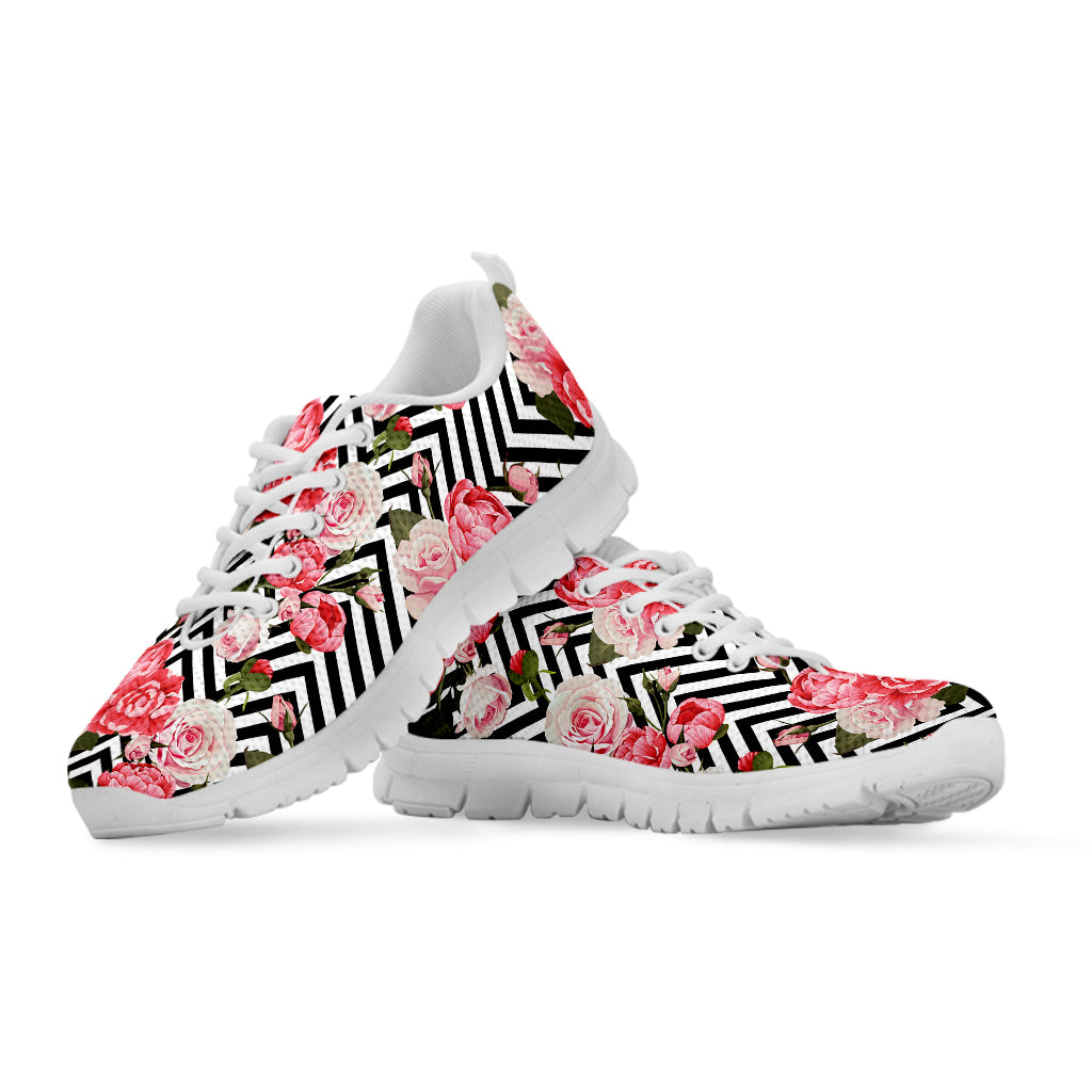 Zigzag Peony And Rose Pattern Print White Sneakers