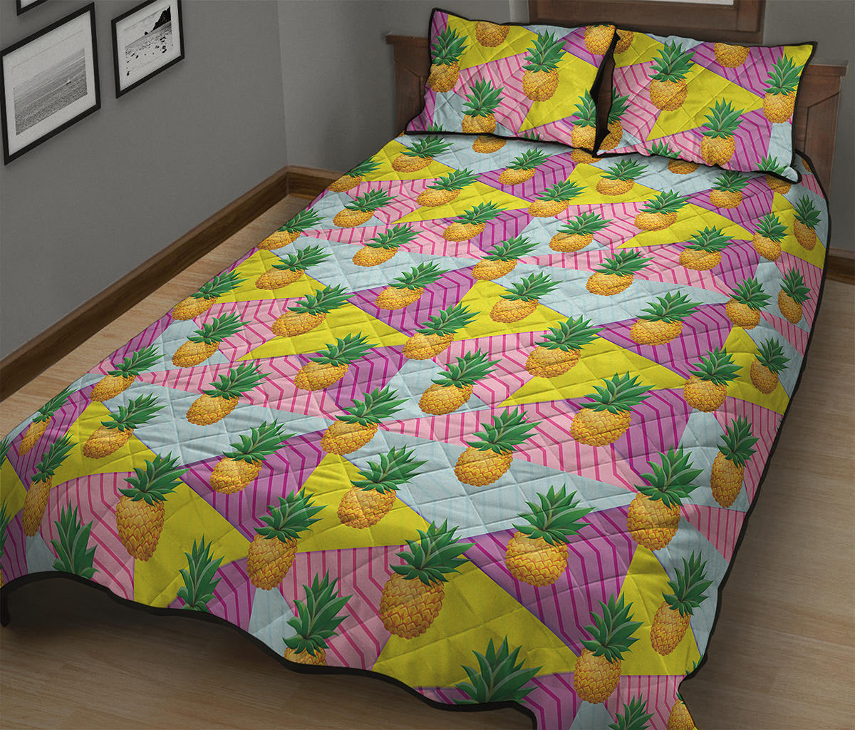 Zigzag Pineapple Pattern Print Quilt Bed Set