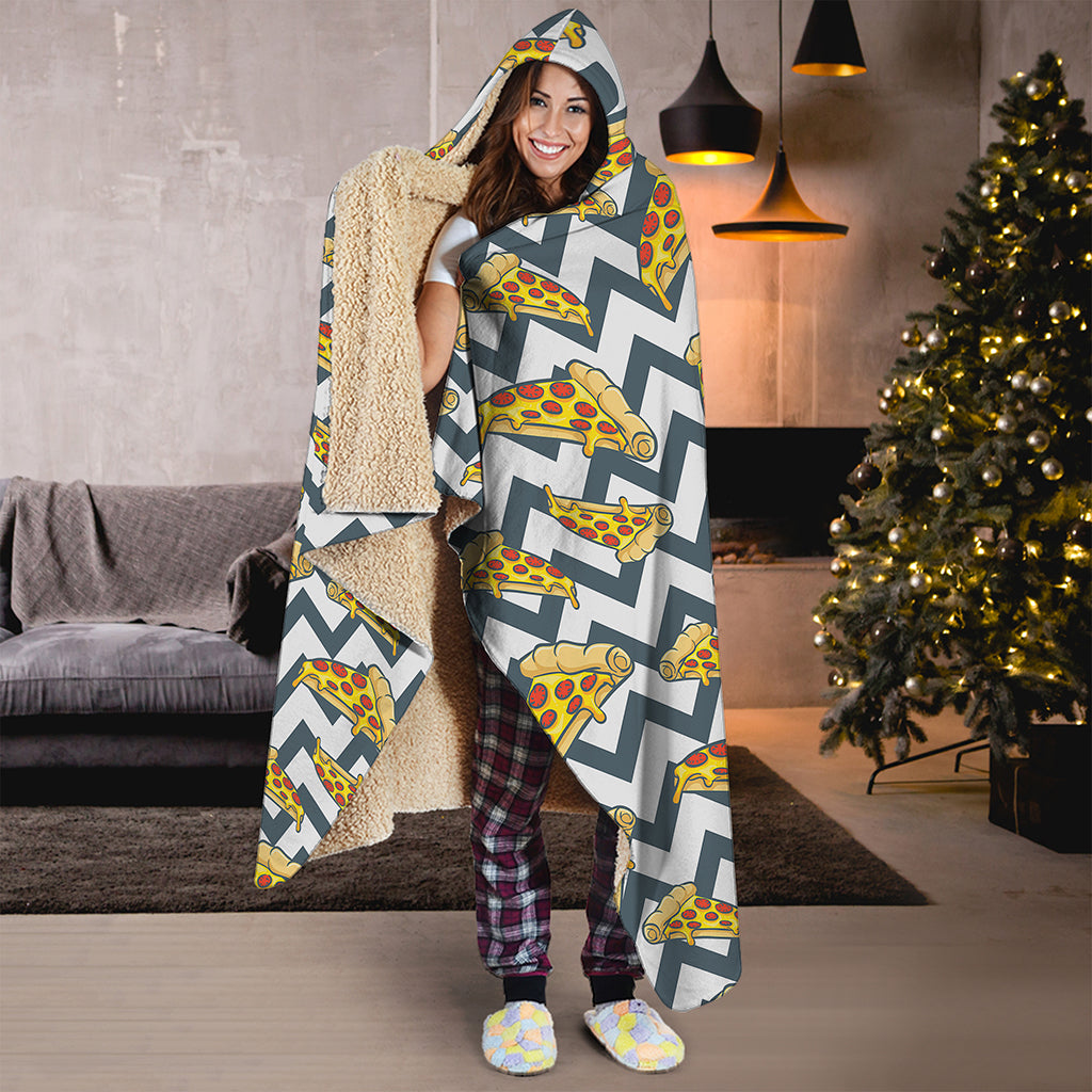 Zigzag Pizza Pattern Print Hooded Blanket