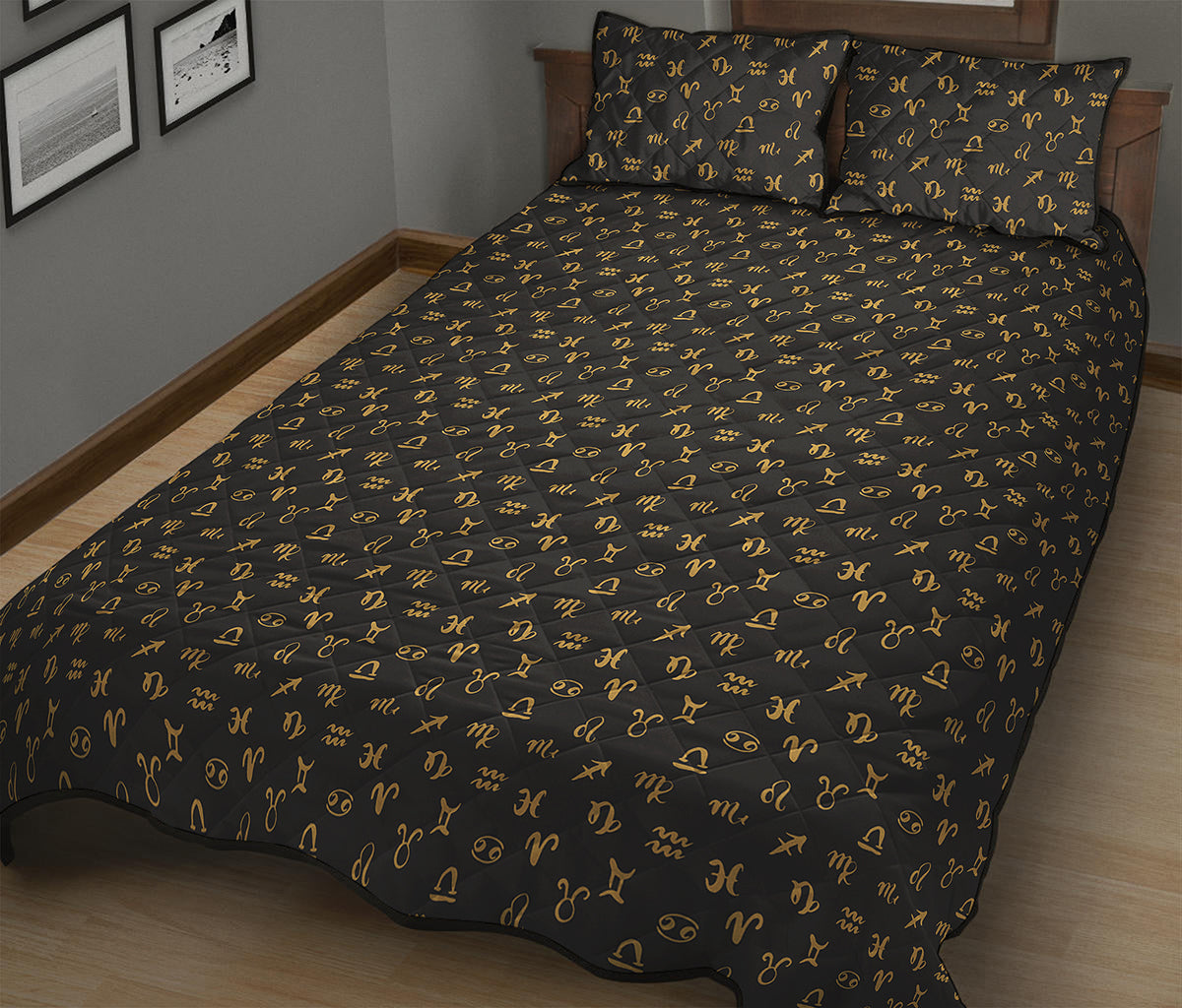 Zodiac Astrological Signs Pattern Print Quilt Bed Set