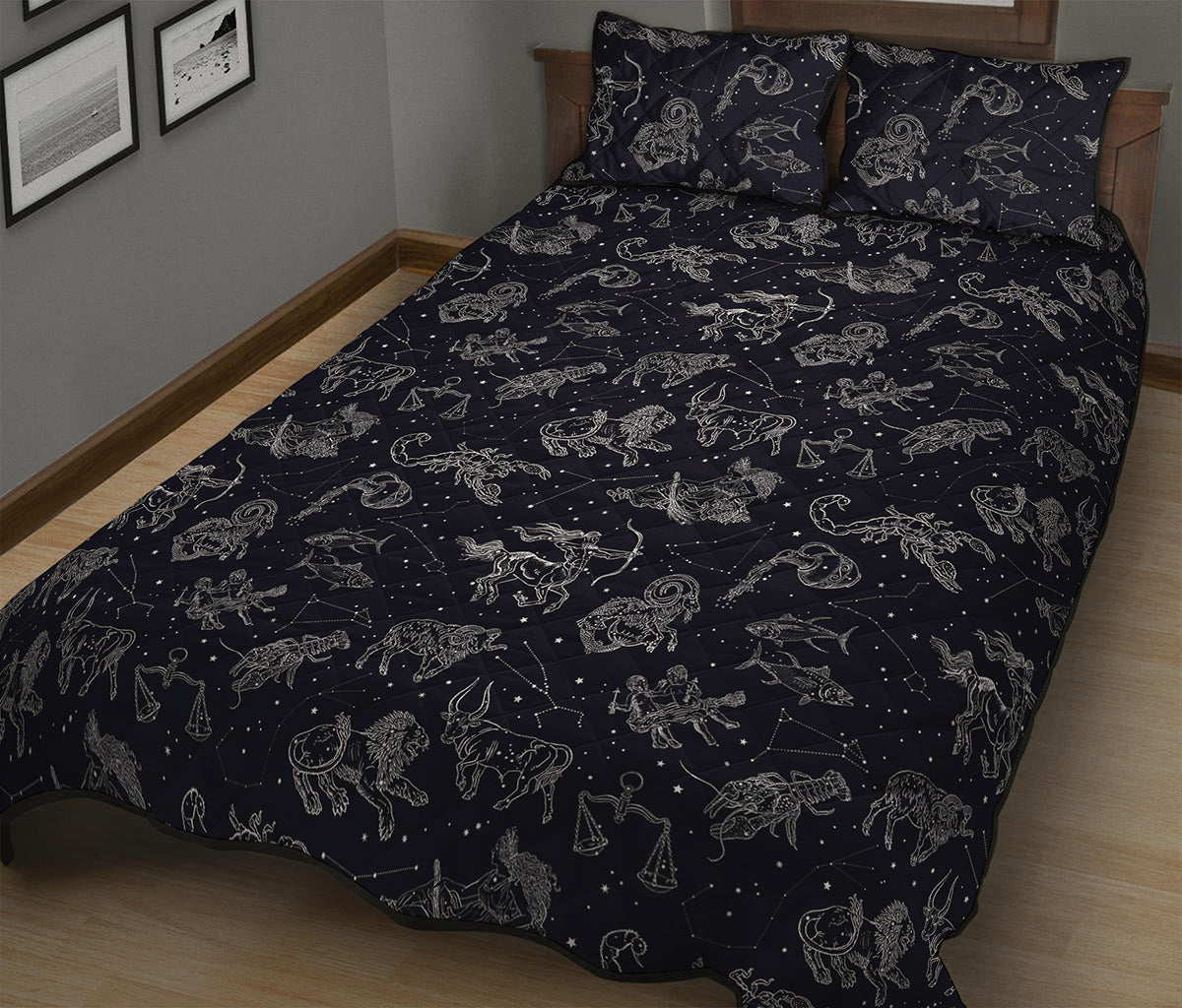 Zodiac Constellation Pattern Print Quilt Bed Set