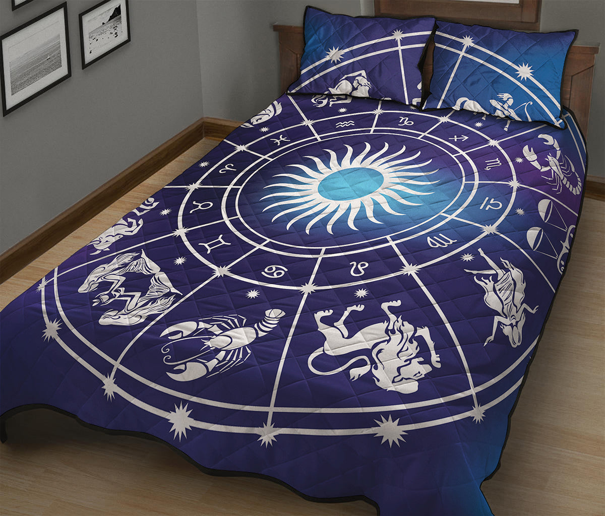Zodiac Horoscopes Print Quilt Bed Set