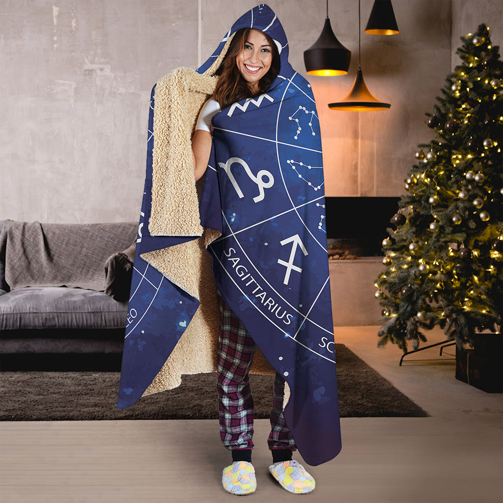 Zodiac Signs Wheel Print Hooded Blanket