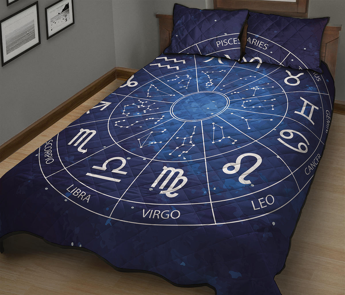 Zodiac Signs Wheel Print Quilt Bed Set