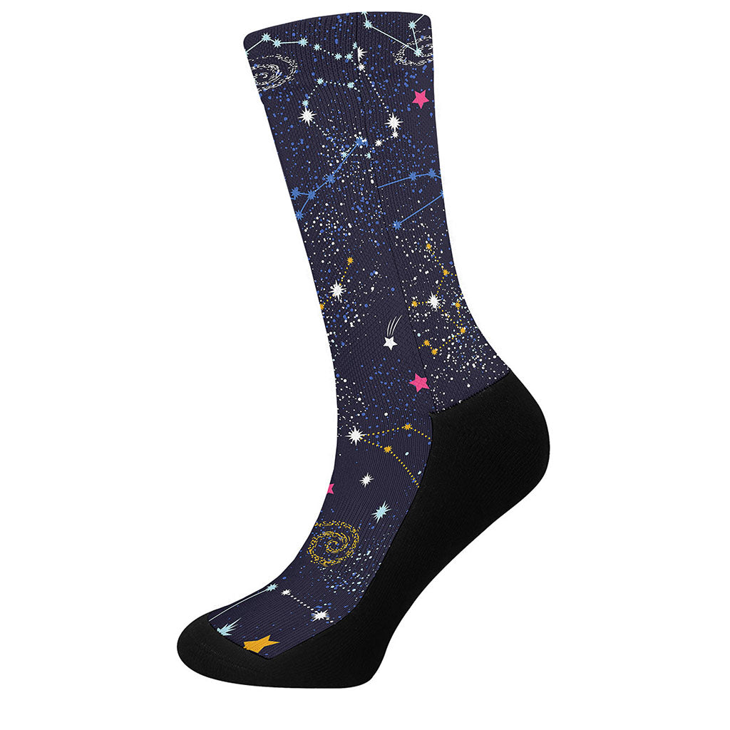 Zodiac Star Signs Galaxy Space Print Crew Socks