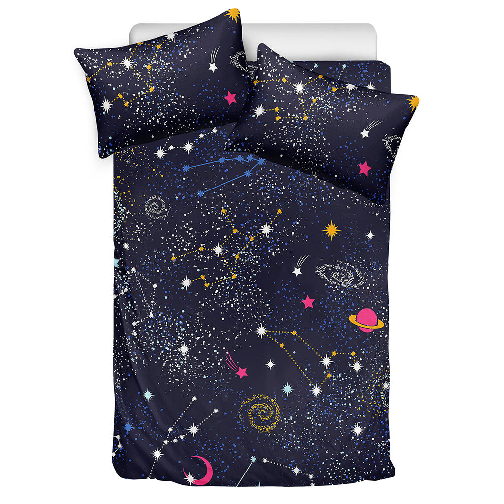 Zodiac Star Signs Galaxy Space Print Duvet Cover Bedding Set