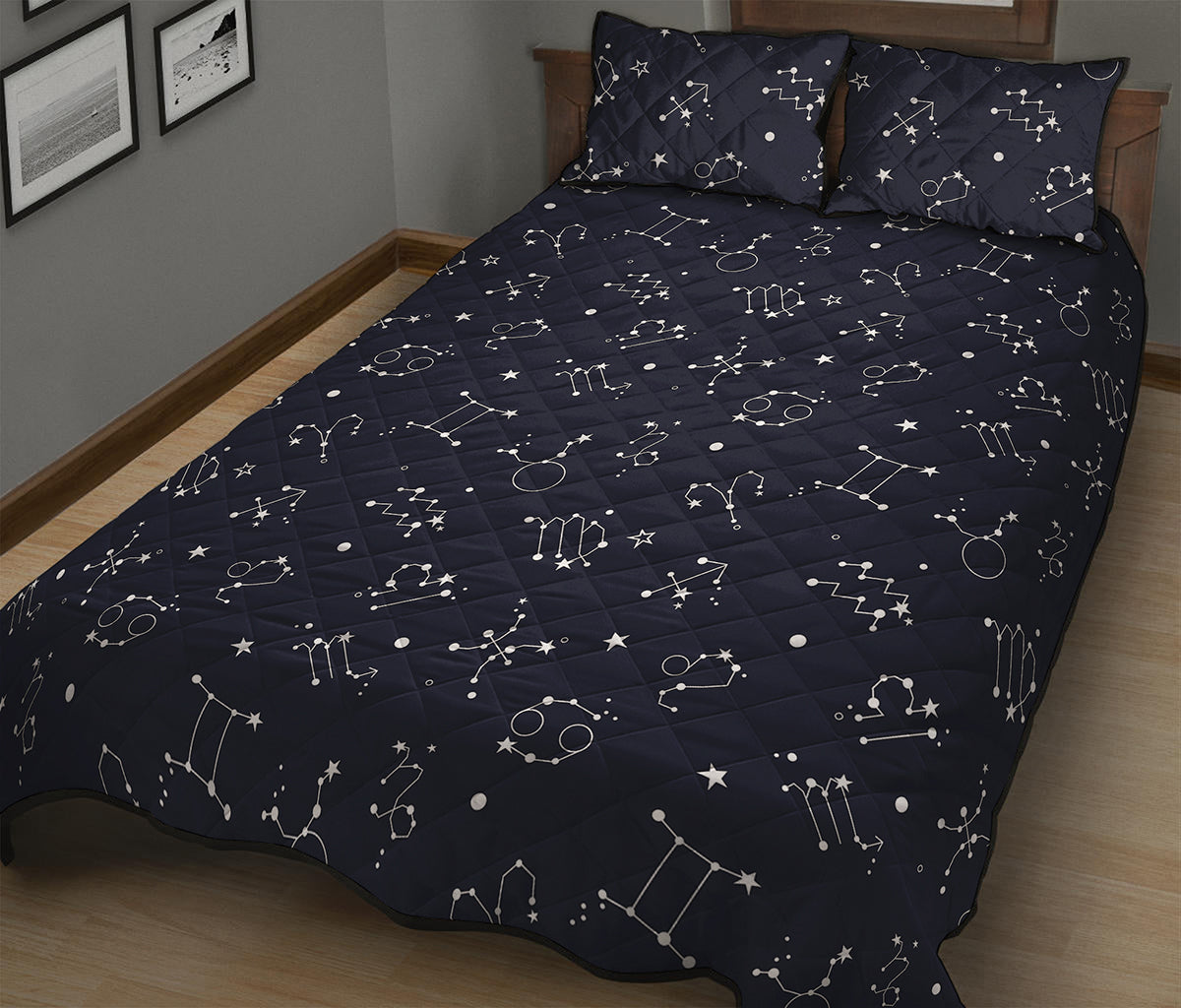 Zodiac Star Signs Pattern Print Quilt Bed Set