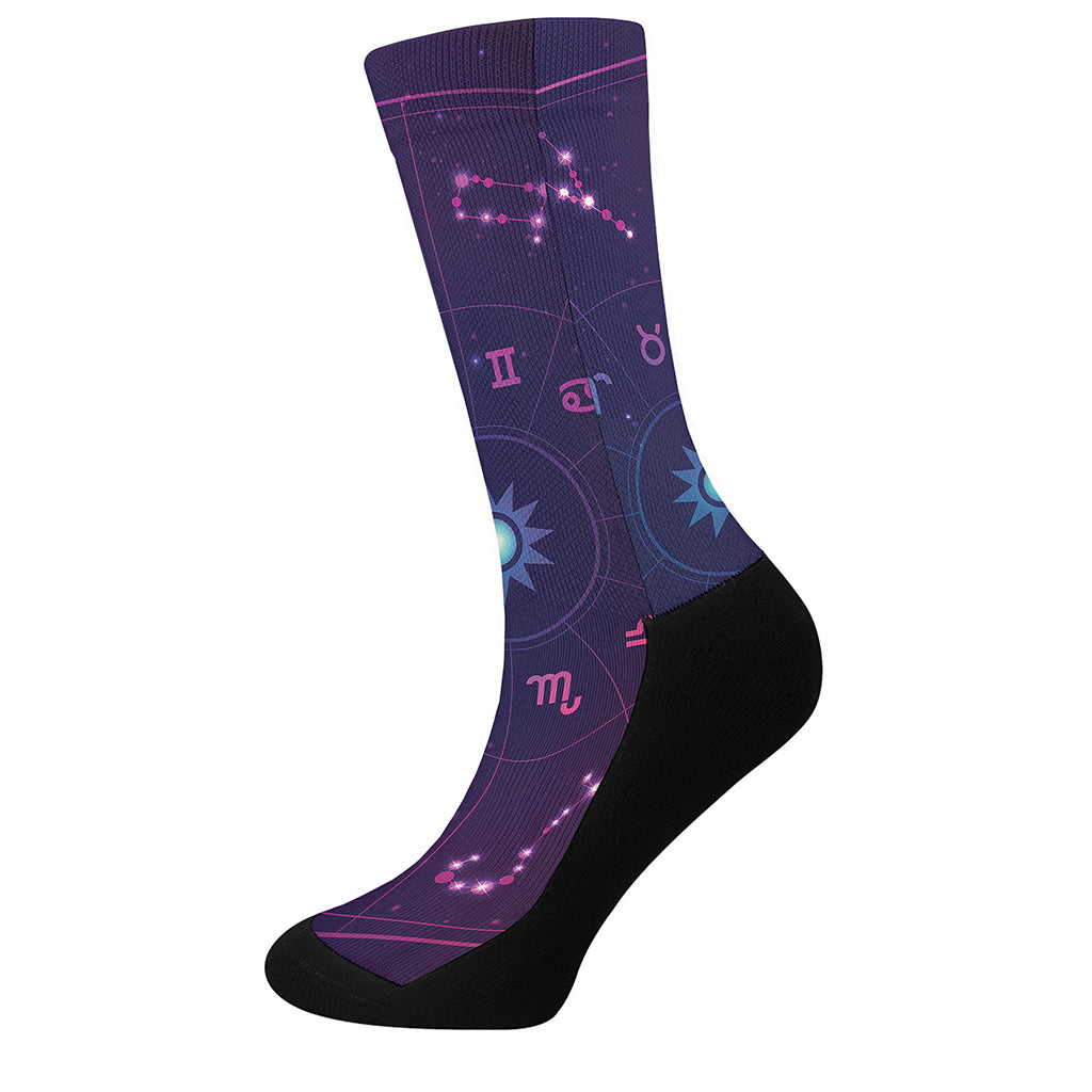 Zodiac Symbols Wheel Print Crew Socks