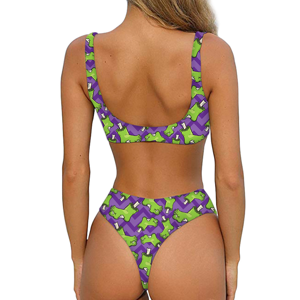Zombie Foot Pattern Print Front Bow Tie Bikini