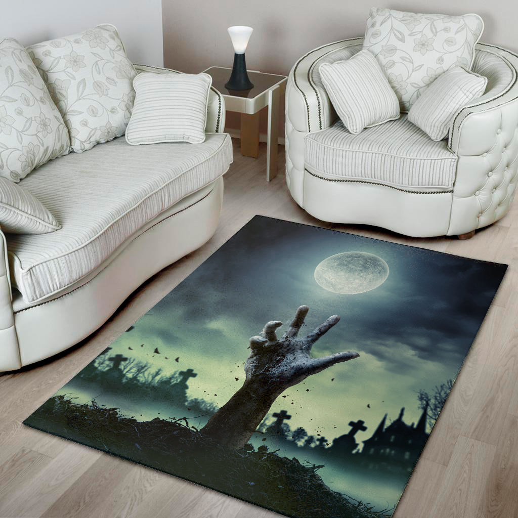 Zombie Hand Rising From Grave Print Area Rug