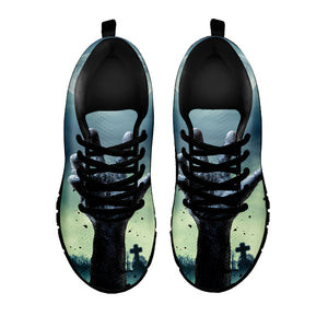 Zombie Hand Rising From Grave Print Black Sneakers