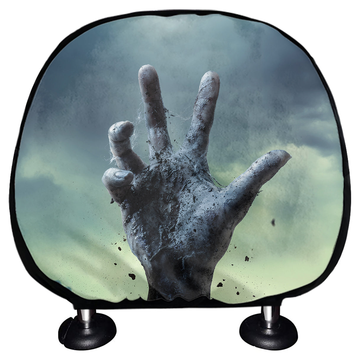 Zombie Hand Rising From Grave Print Car Headrest Covers