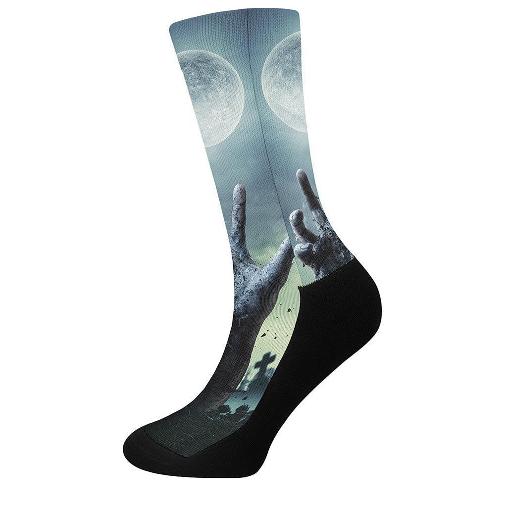 Zombie Hand Rising From Grave Print Crew Socks