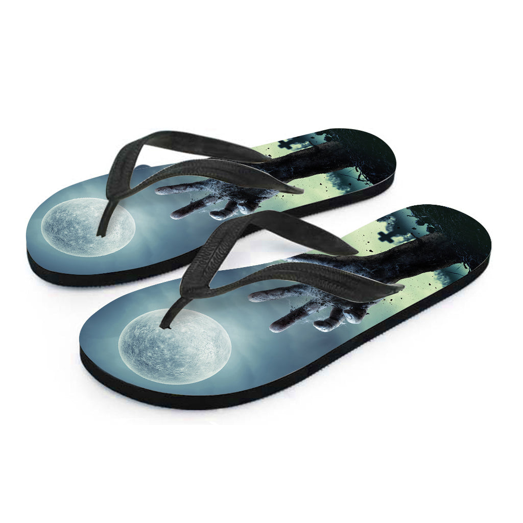 Zombie Hand Rising From Grave Print Flip Flops