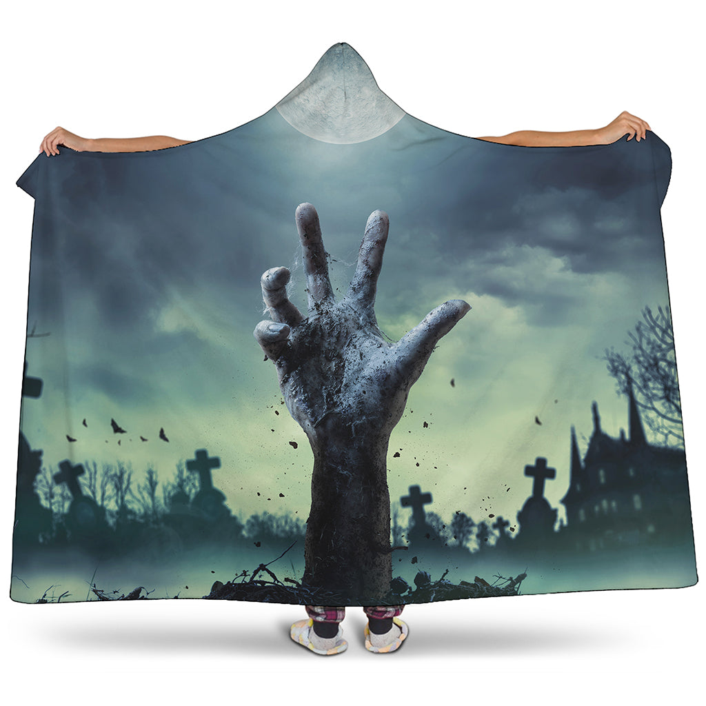 Zombie Hand Rising From Grave Print Hooded Blanket