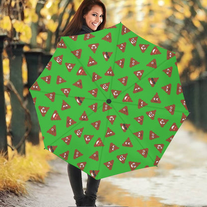 Green Poop Emoji Pattern Print Foldable Umbrella