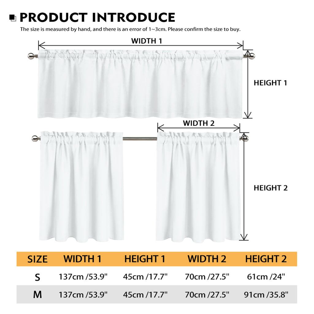 Black And White Lotus Flower Print 3 Piece Kitchen Curtains
