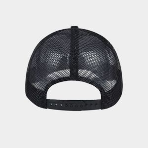 Flaming Skull And Cross Wrench Print Black Mesh Trucker Cap