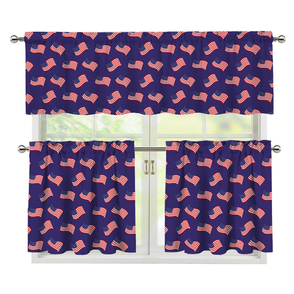 4th of July American Flag Pattern Print 3 Piece Kitchen Curtains