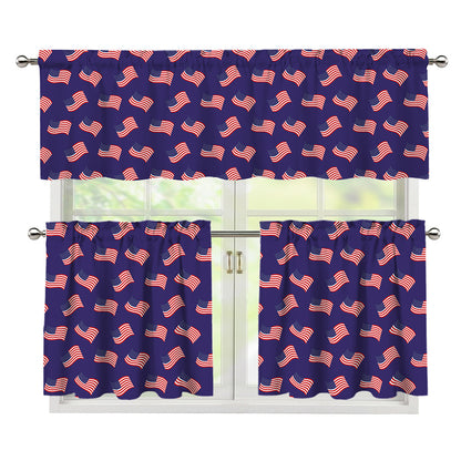 4th of July American Flag Pattern Print 3 Piece Kitchen Curtains