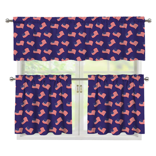 4th of July American Flag Pattern Print 3 Piece Kitchen Curtains