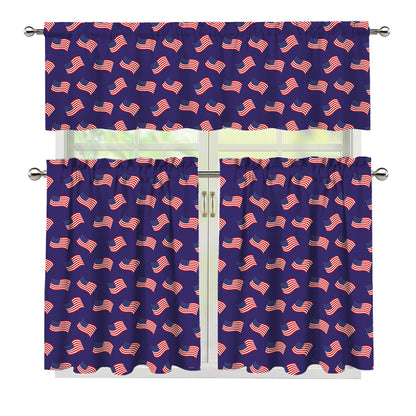 4th of July American Flag Pattern Print 3 Piece Kitchen Curtains