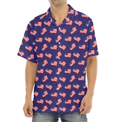 4th of July American Flag Pattern Print Aloha Shirt