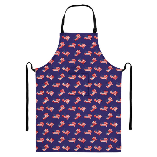 4th of July American Flag Pattern Print Bib Apron With Pocket