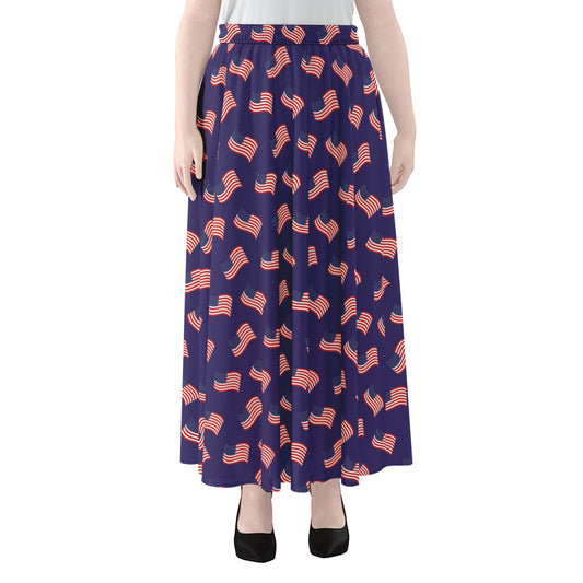 4th of July American Flag Pattern Print Chiffon Maxi Skirt