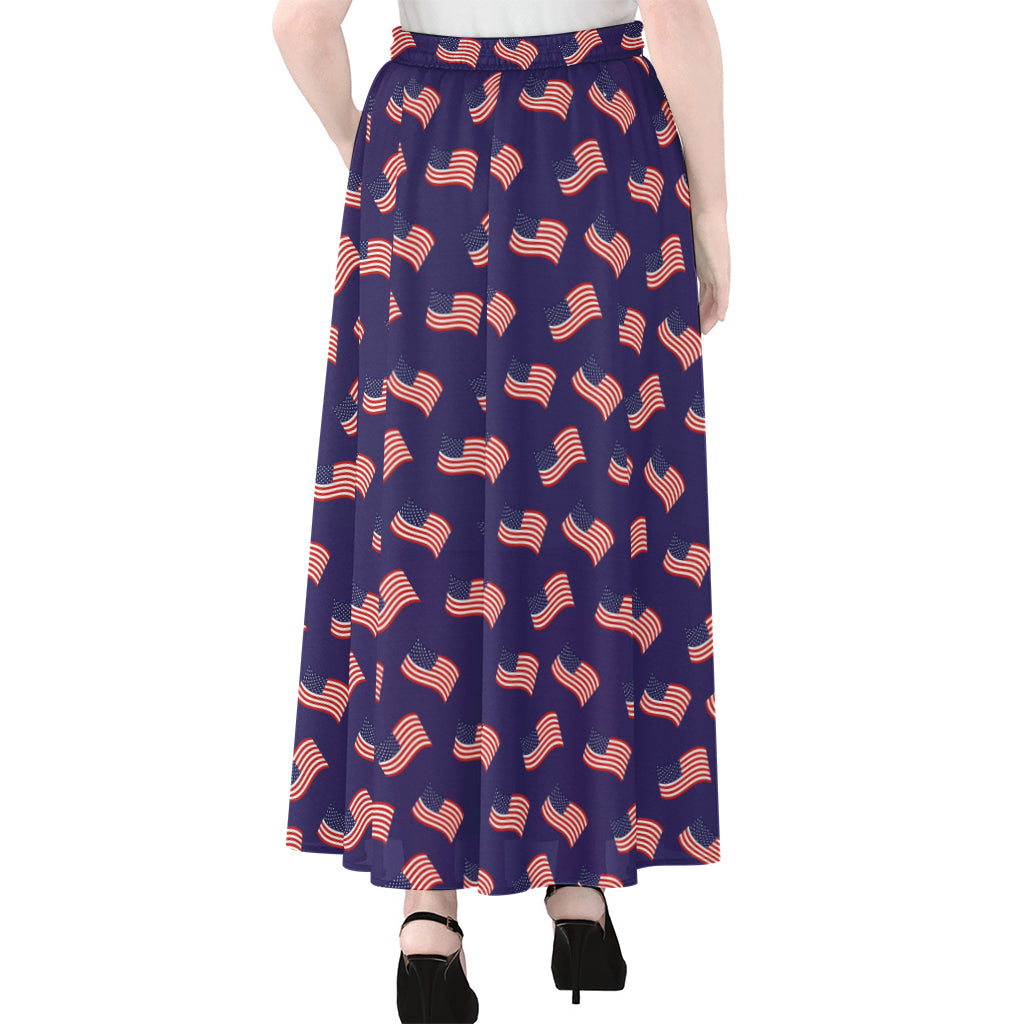 4th of July American Flag Pattern Print Chiffon Maxi Skirt