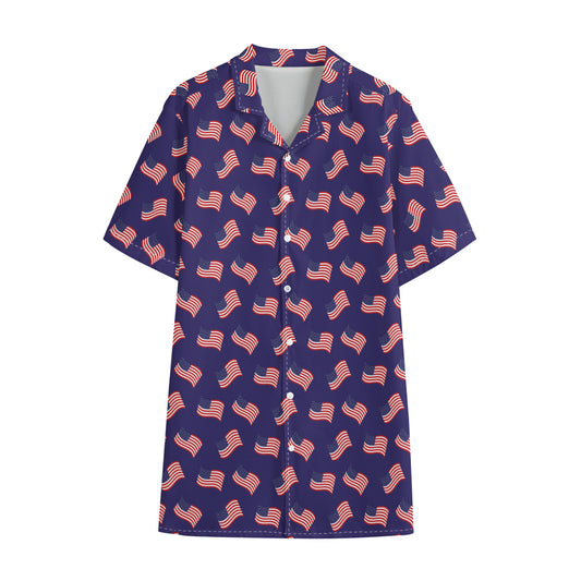4th of July American Flag Pattern Print Cotton Hawaiian Shirt