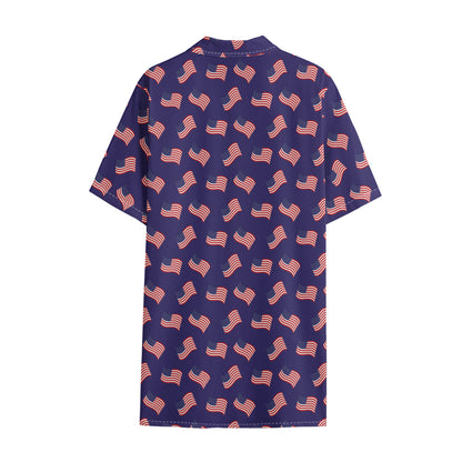 4th of July American Flag Pattern Print Cotton Hawaiian Shirt