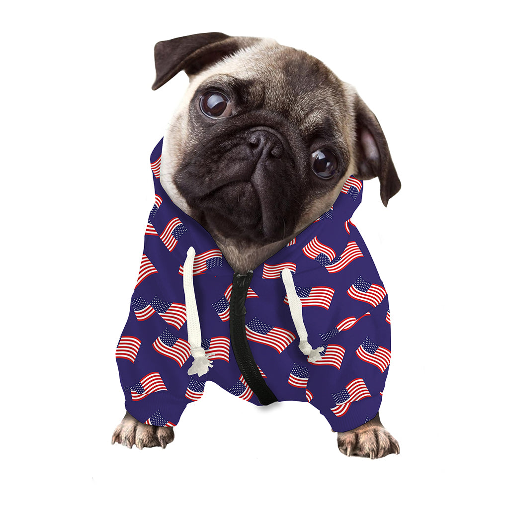 4th of July American Flag Pattern Print Dog Zip Up Hoodie