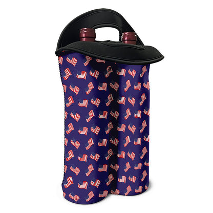 4th of July American Flag Pattern Print Double Neoprene Wine Tote