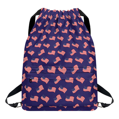 4th of July American Flag Pattern Print Drawstring Backpack