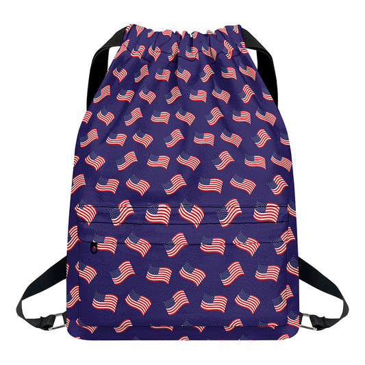 4th of July American Flag Pattern Print Drawstring Backpack