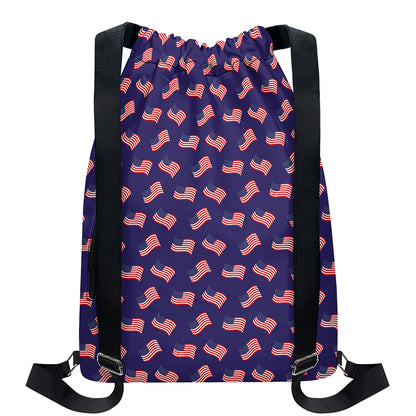 4th of July American Flag Pattern Print Drawstring Backpack